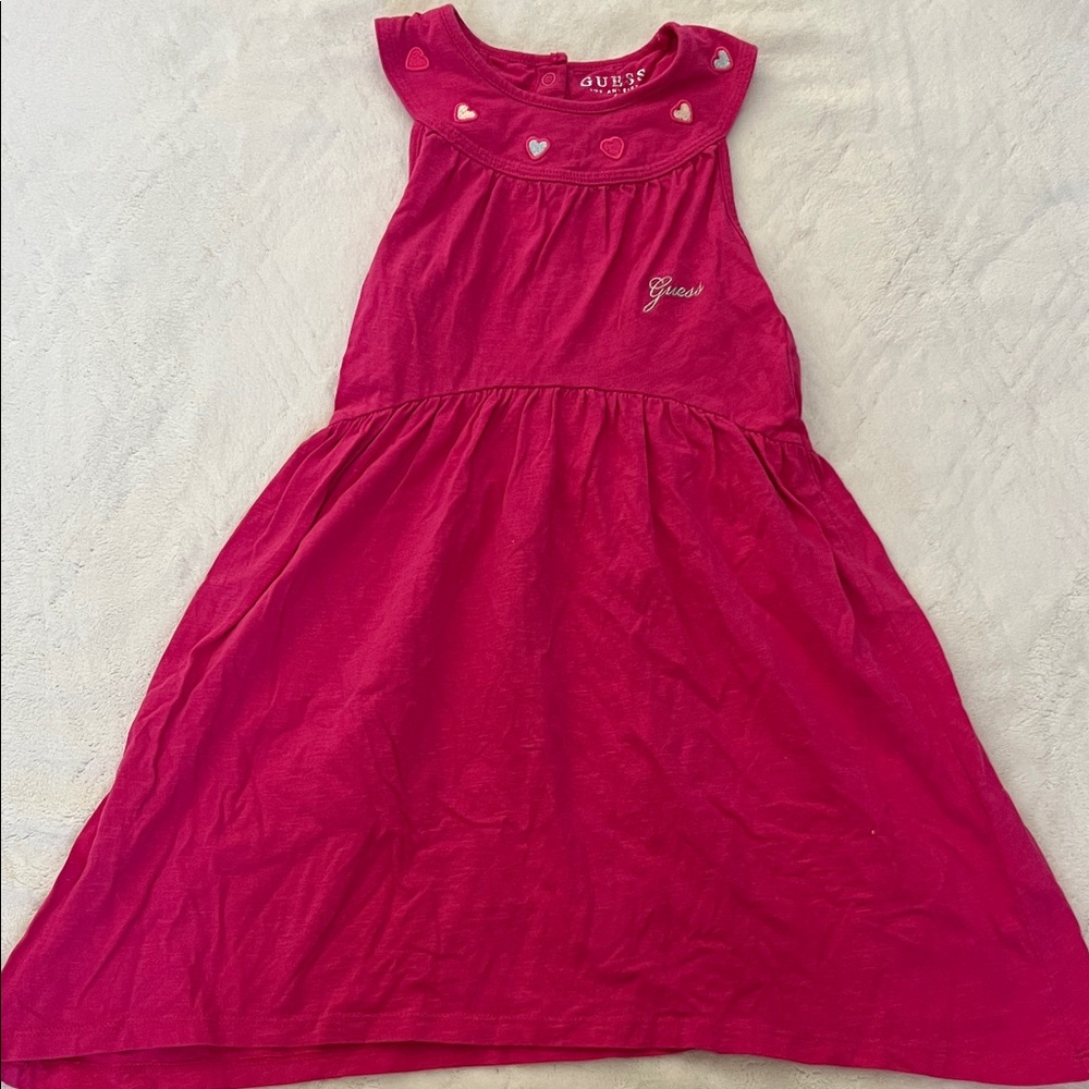 Guess Hot Pink Sleeveless Heart-Trim Casual Dress